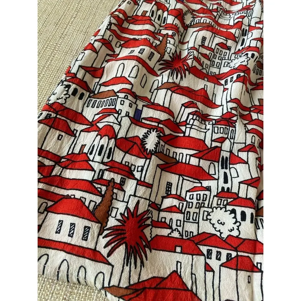 Porridge Anthropologie Skirt XS Red White European Village Print Elastic Waist